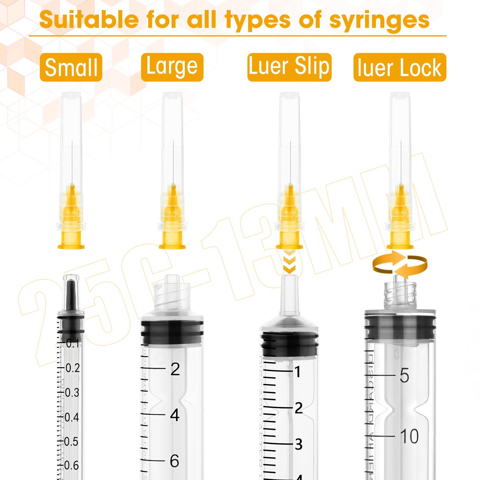 25Ga 1/2 Inch/13mm Needle Disposable Luer Lock Needles with Cap Dispensing La…
