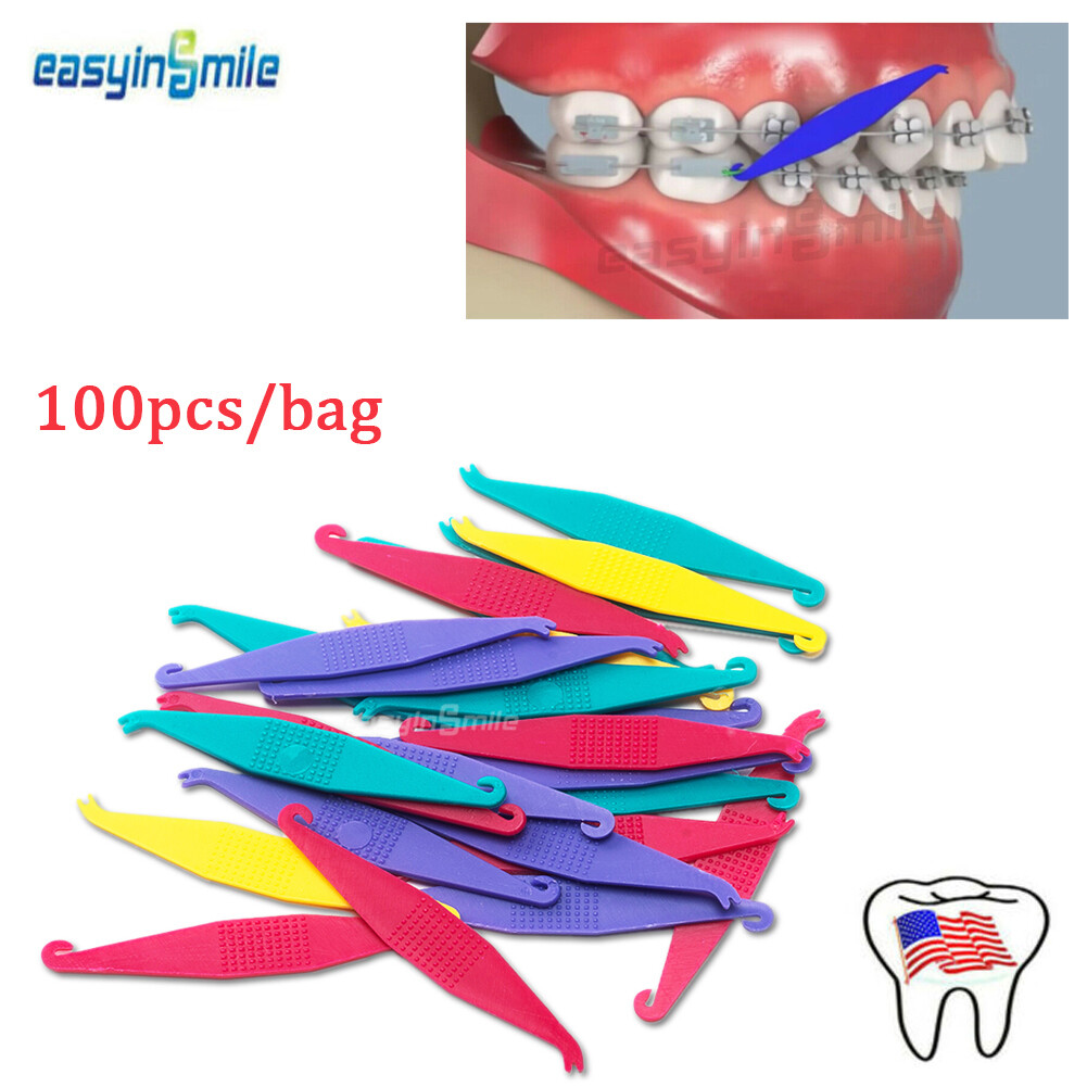 Dental Disposable Elastic Placer Hook Ortho For Braces Elastic Rubber Band 100pc