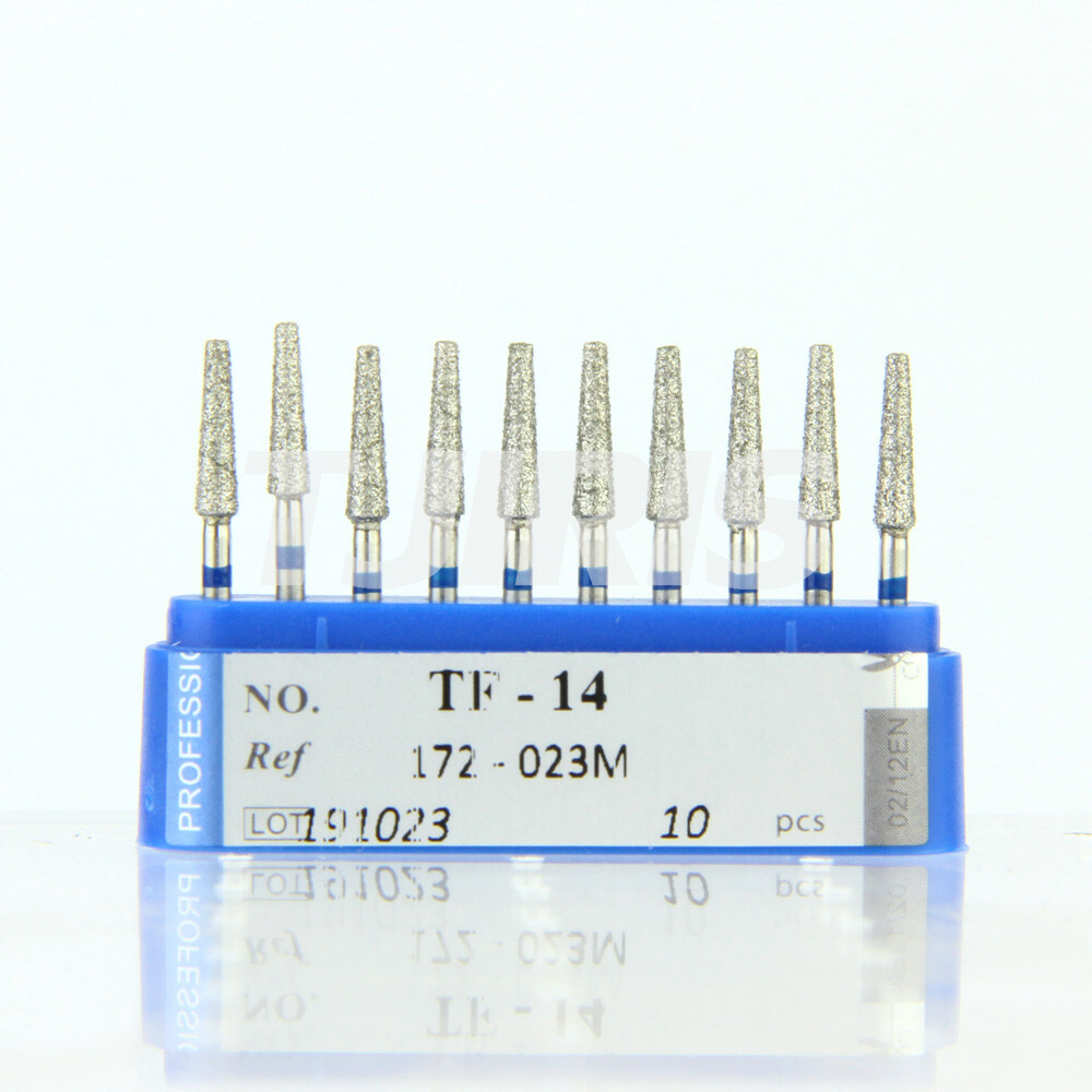 10pcs Dental Diamond Burs FG Flat End Cone/Taper Standard Grit High Speed