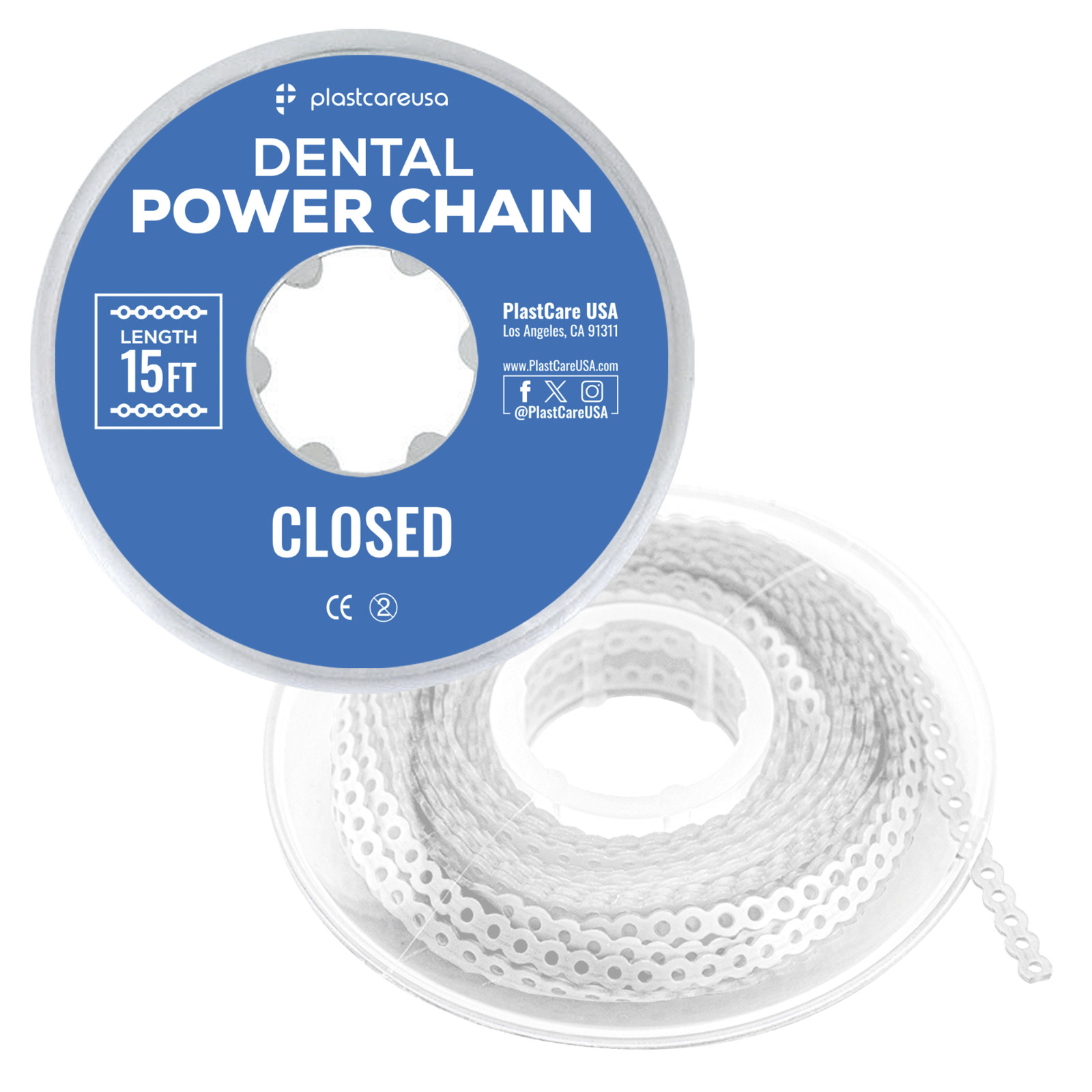 Clear Closed Dental Orthodontic Power Chain – 15 ft Elastic Ligature for Braces