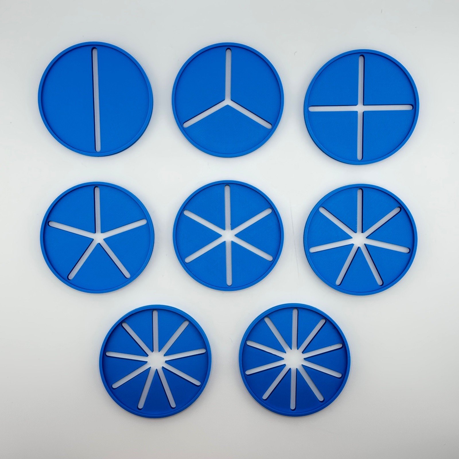 90mm Petri Dish Segmentation Guides Set (8) | 2–10 Divisions Colony Counting