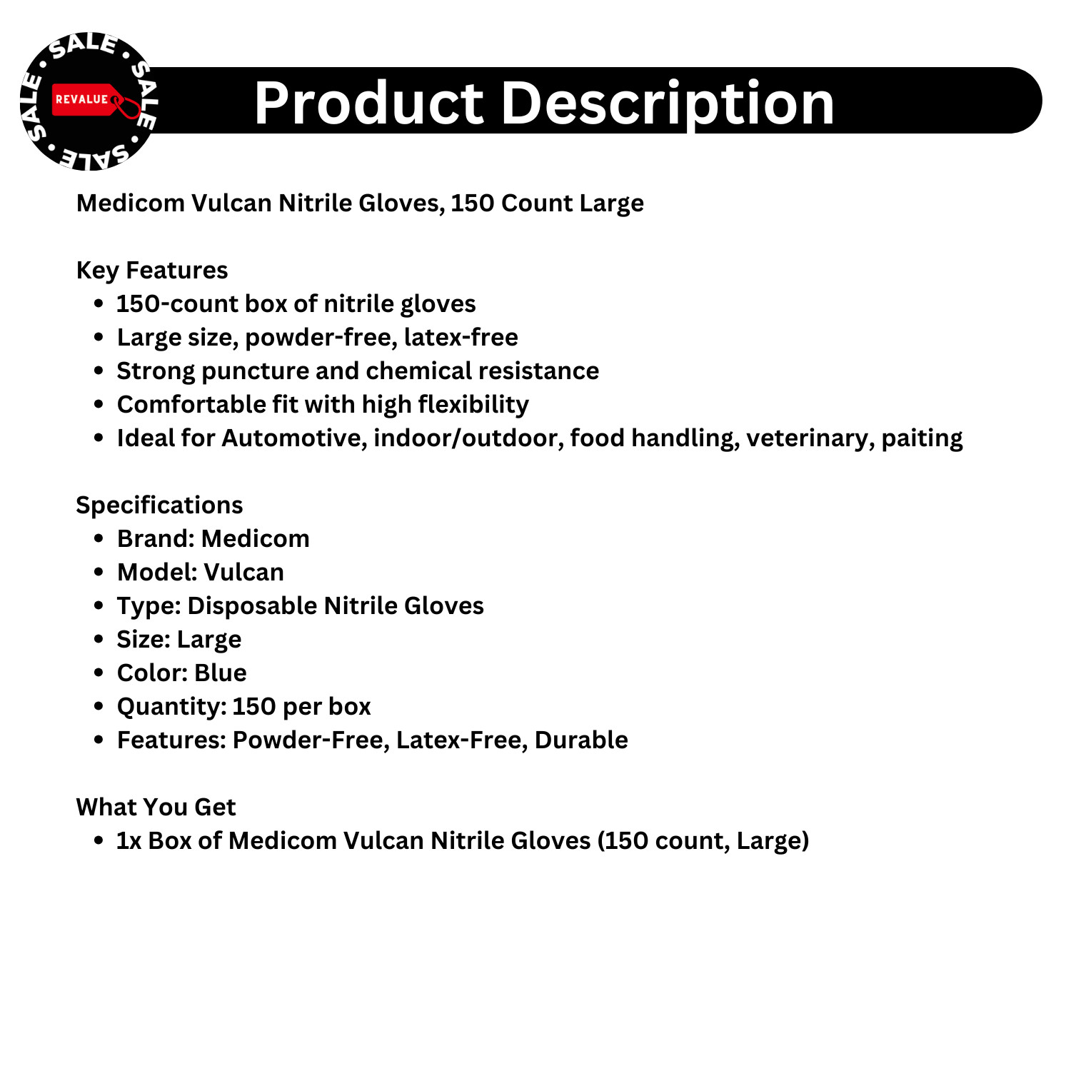 Medicom Vulcan Nitrile Exam Gloves Large 2 Pack Powder-Free Durable 150 each