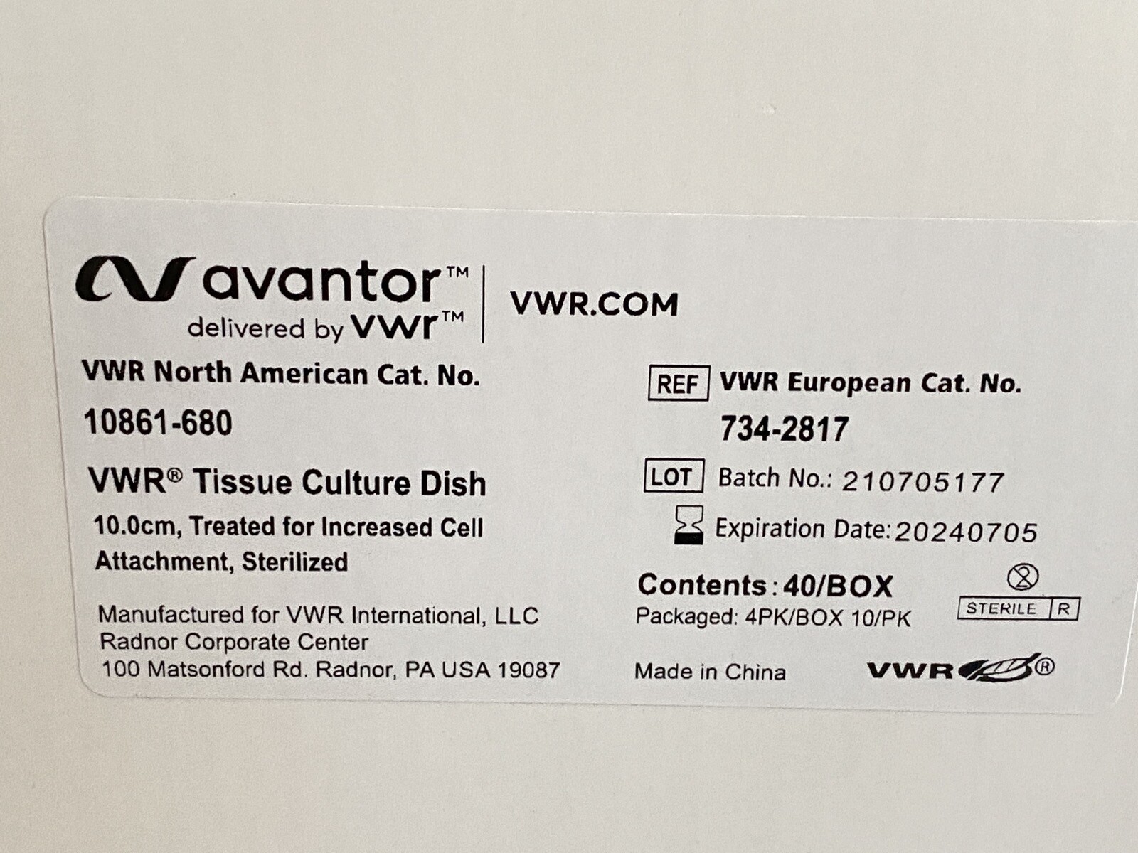 (40) VWR AVANTOR 10cm Treated Tissue Culture Petri Dish & Lid 60.8cm2 10861-680