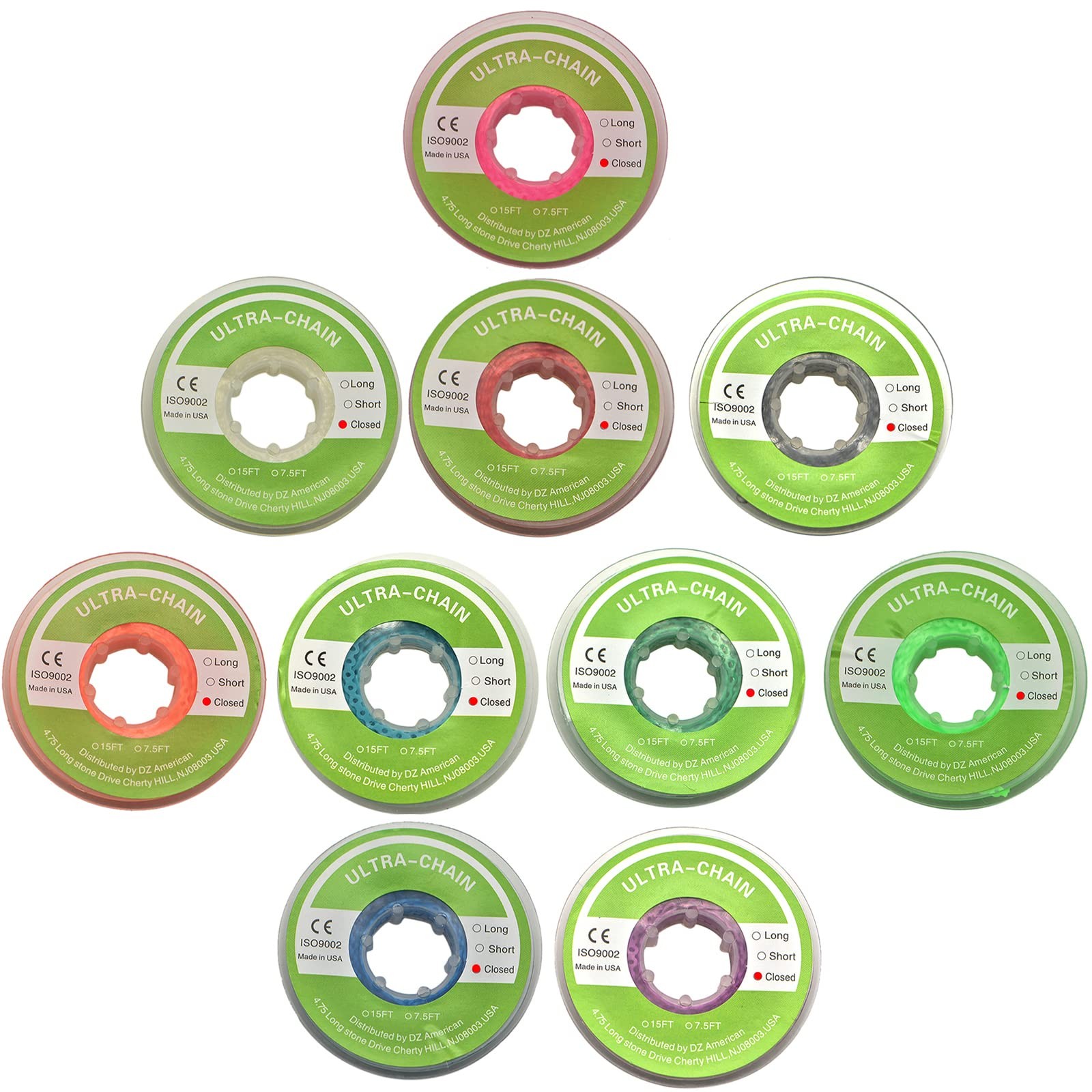 Angzhili 10 Pcs Dental Orthodontic Elastic Chain Power Closed, Multi-colors