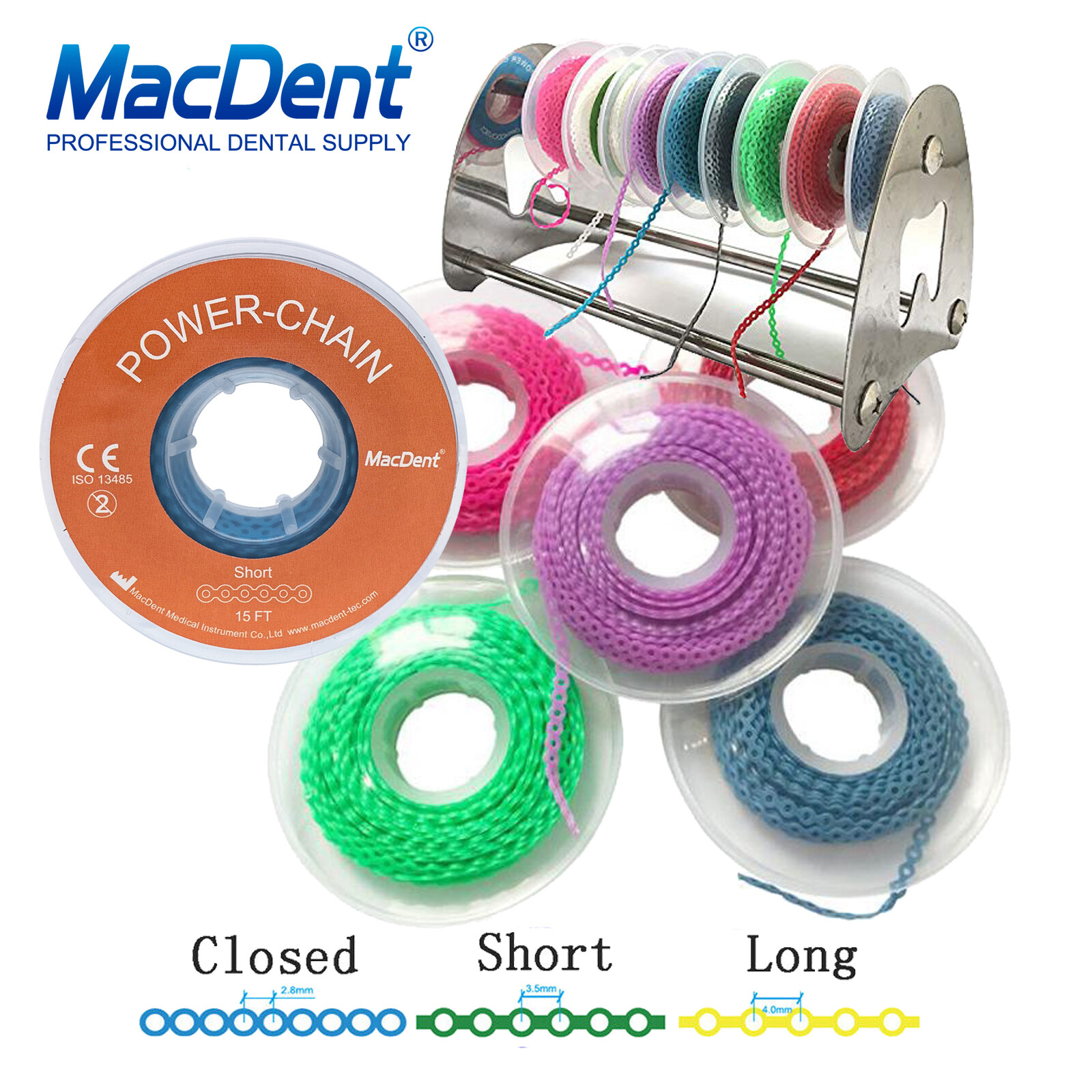 Dental Orthodontic Power Chains Braces Rubber Bands Elastic Short Long Closed
