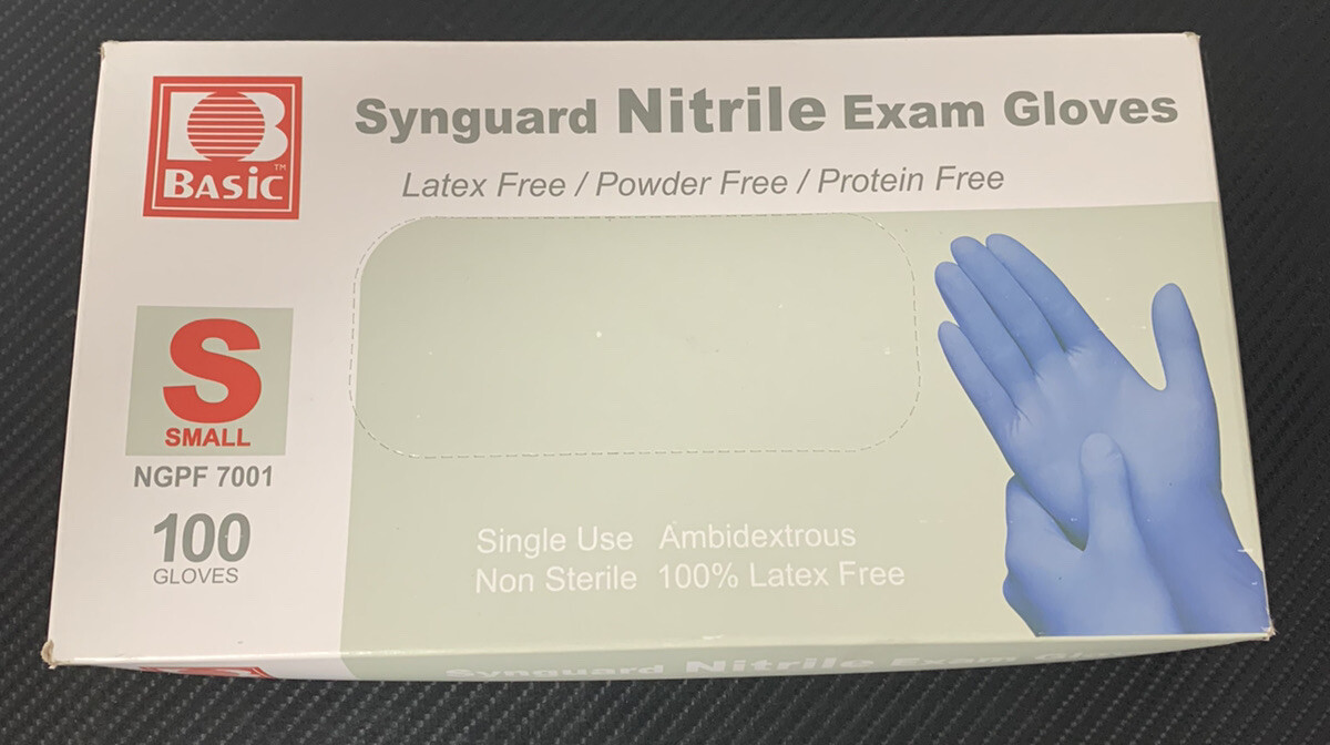 Synguard Nitrile Exam Gloves, Small 100/Box – Powder Free, Rubber Latex Free..