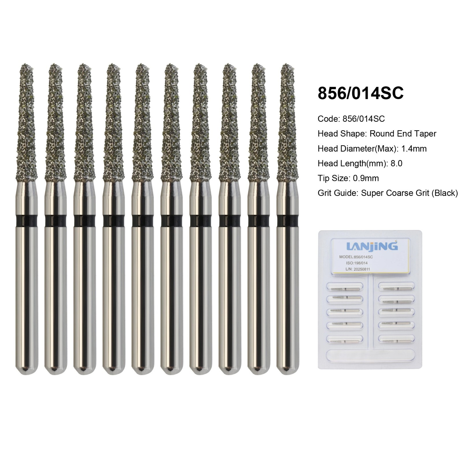 FG Dental Diamond Burs 856 850 Round End Taper Crown Prep Coarse Fine High Speed