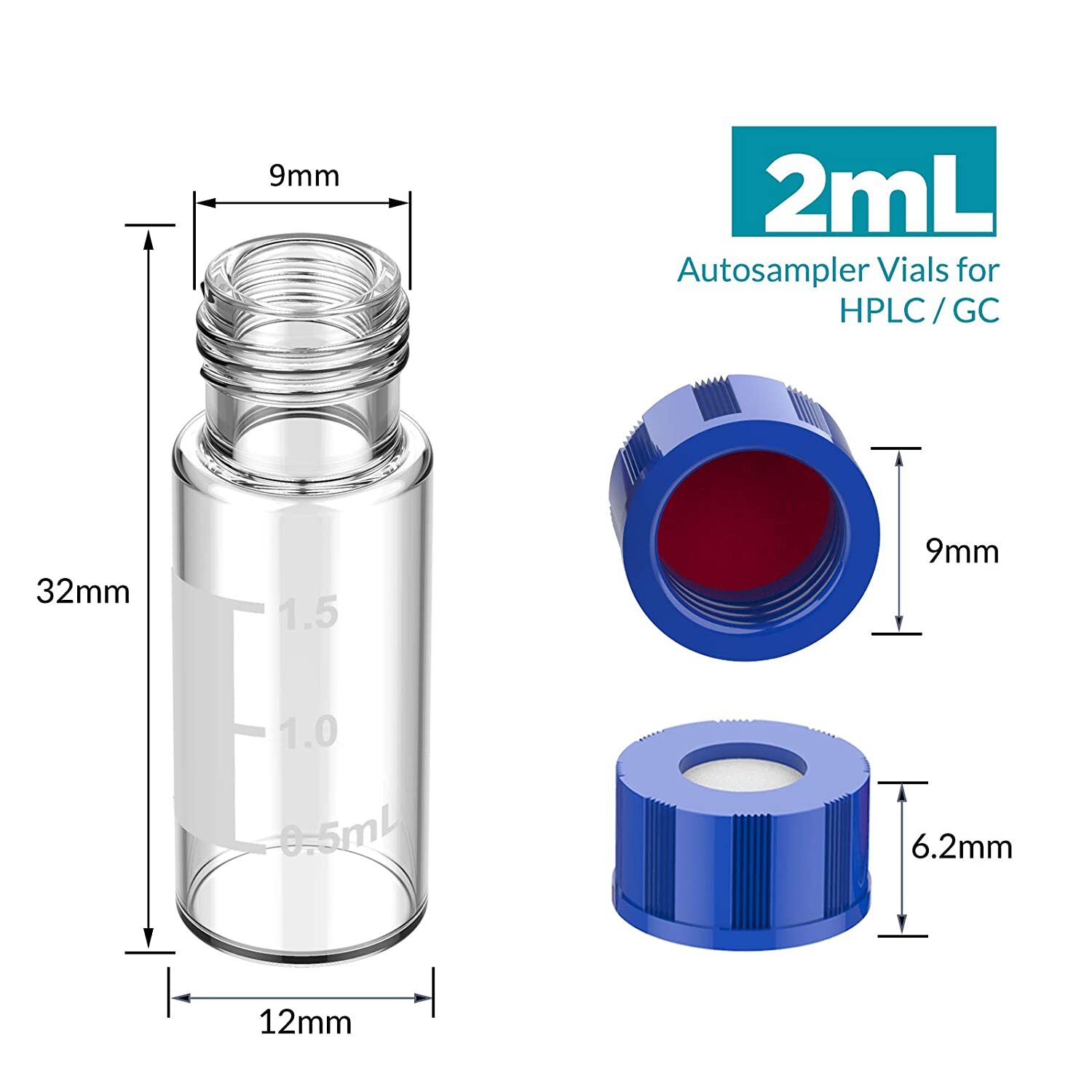 100PCS 2ml HPLC Autosampler Clear/Amber Vials 9-425 Screw Cap Vial Inserts 250uL