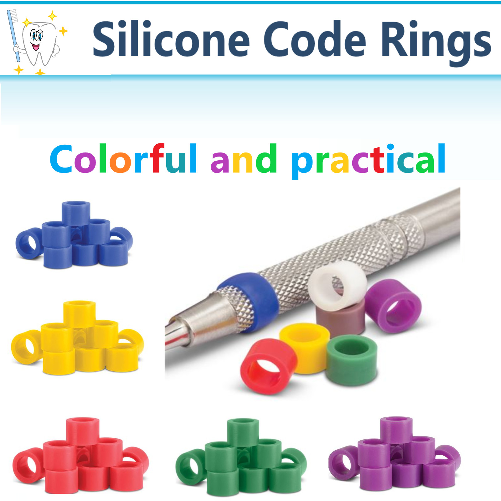 Dental Instrument Rings Silicone Color Bands Color Code Rings, Small or L 80/Bx