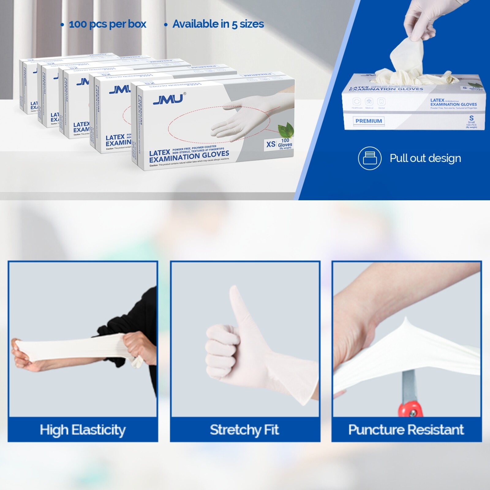 1000 JMU Latex Gloves Disposable Cleaning Gloves Exam/Medical 5 Mil Powder Free