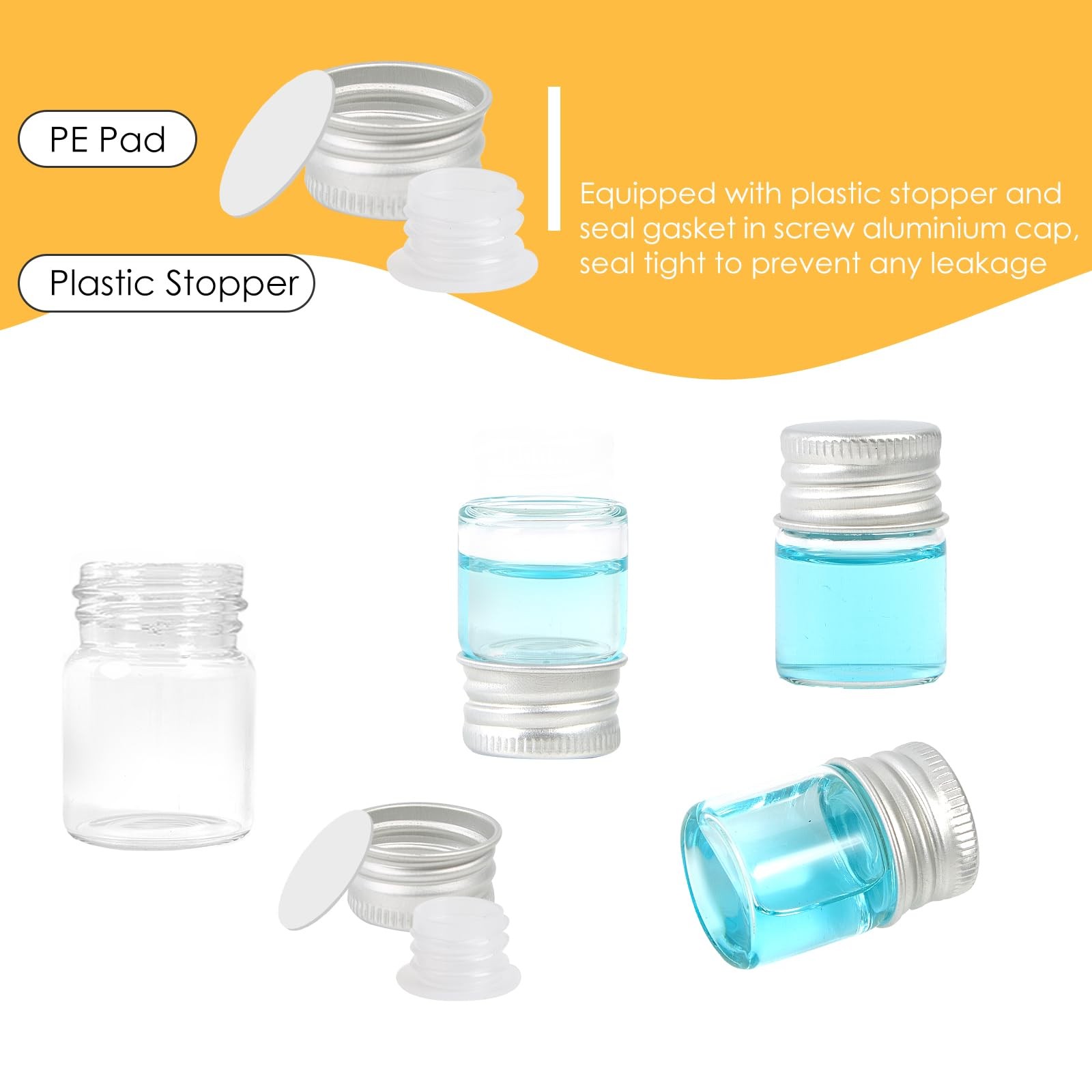 Cadbibe 5ml Glass Vials with Screw Caps and Plastic Stoppers, 5ml, Clear