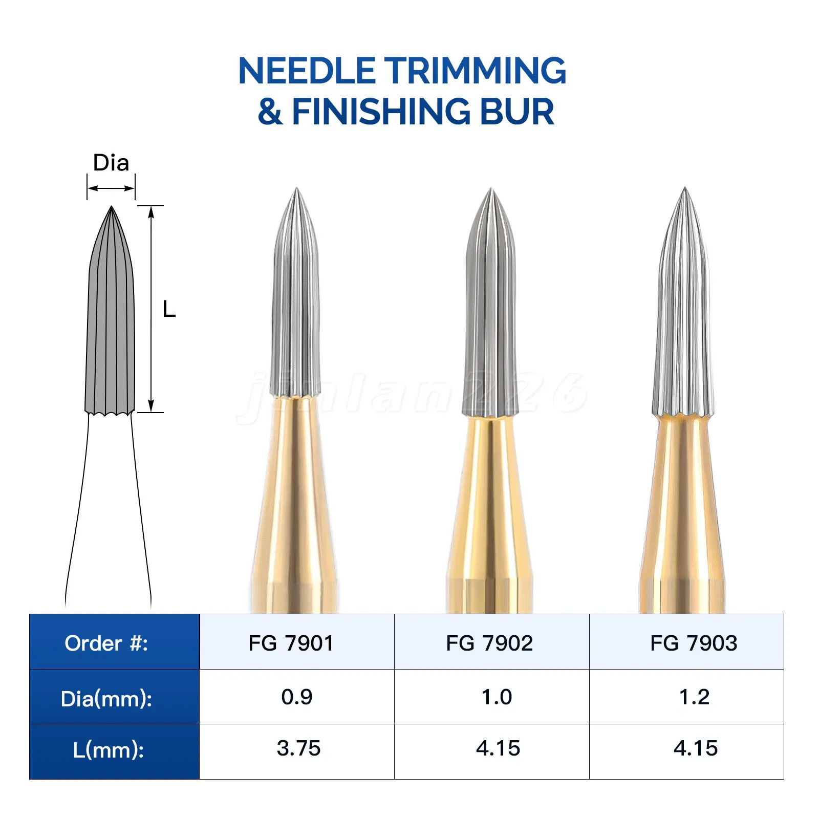 Dental Trimming & Finishing Carbide Burs Gold Burs 12 Blades FG 7901/7406