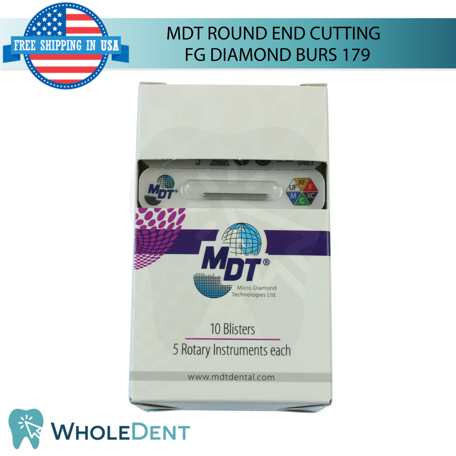 Dental MDT Round End Cutting 179 FG Diamond Burs Detailed Shaping L21.0mm Tool