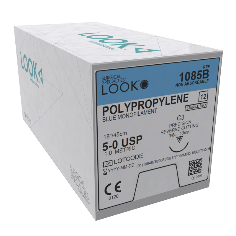 Look X1085B Polypropylene Sutures C3 5/0 18″ Blue 12/Bx