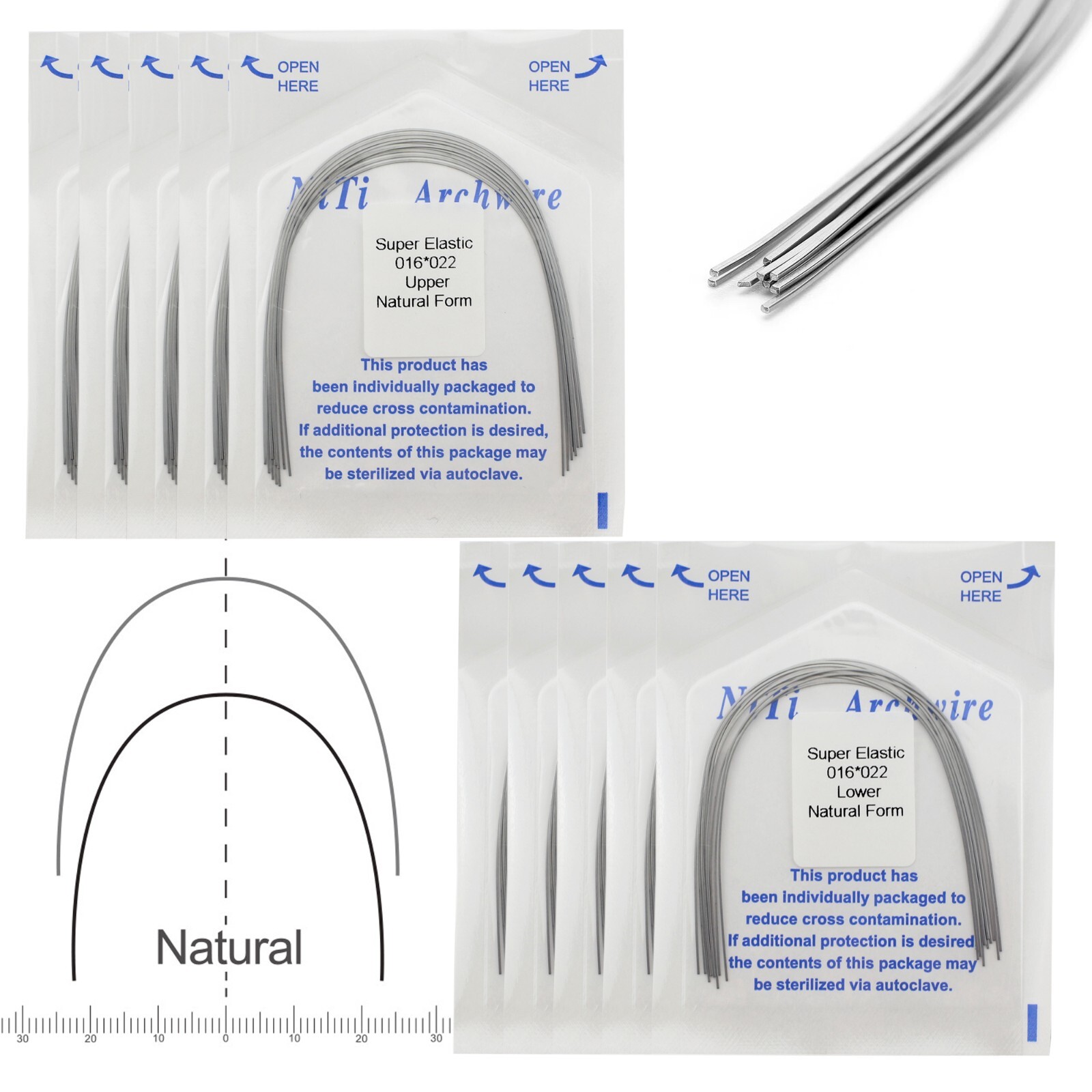100PCS Dental Orthodontic Niti Arch Wire Rectangular Round Natural Upper Lower
