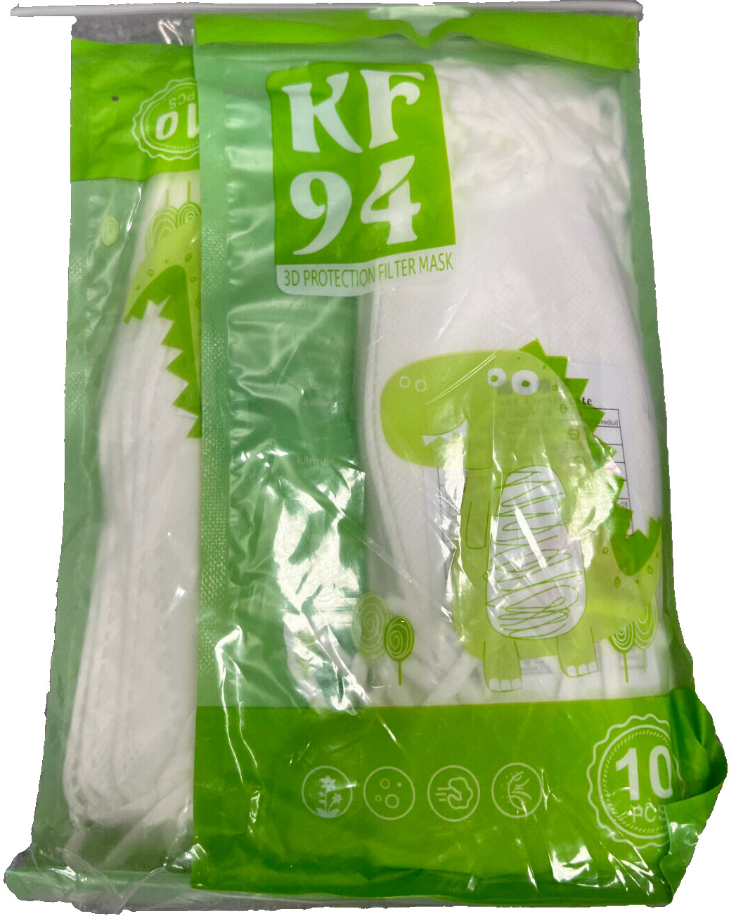 Kids KF94 4 Layer Protective Mask White, Dust Mask 3D 10pc per pack, 2pk per bag