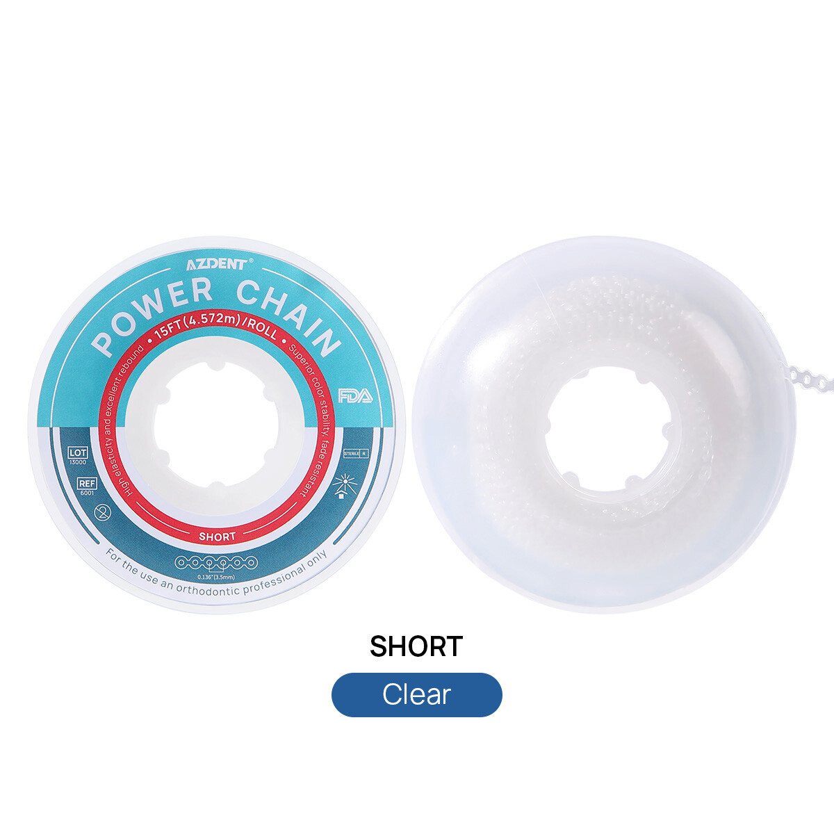 AZDENT Dental Orthodontic Colored Elastic Power Chain 15ft Long/Short/Continuous
