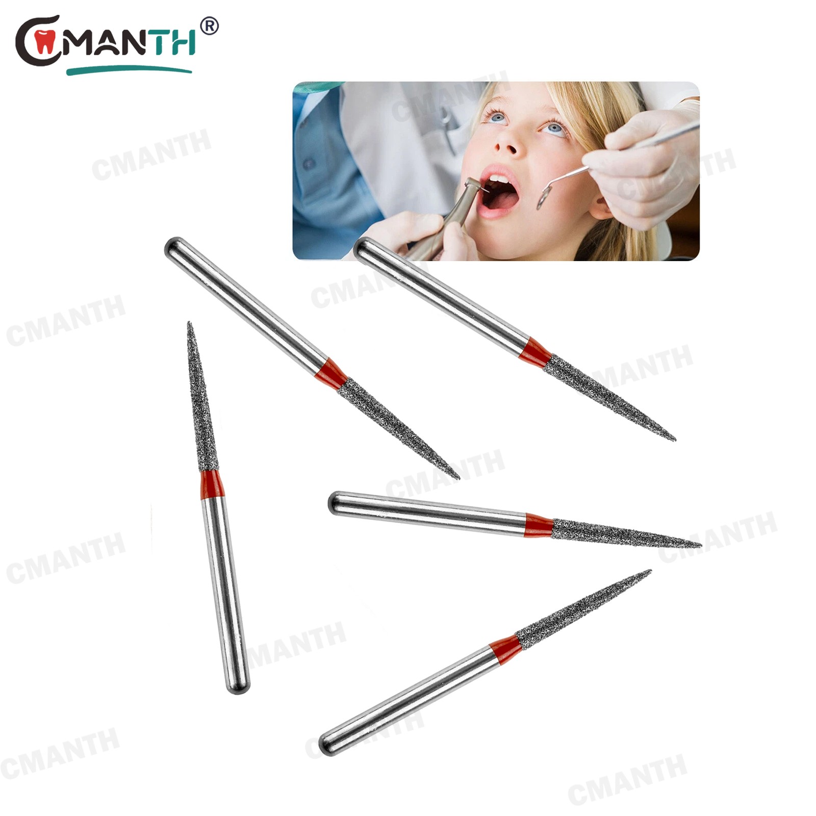 20Pcs Diamond Burs Dental FG High Speed Burs Taper Conical End Burs Fine 53-63μ