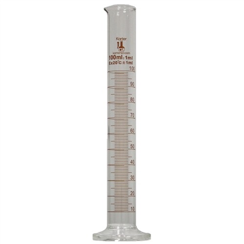 100ml Graduated Cylinder, Glass, Round, Karter Scientific 412F3 (Single)