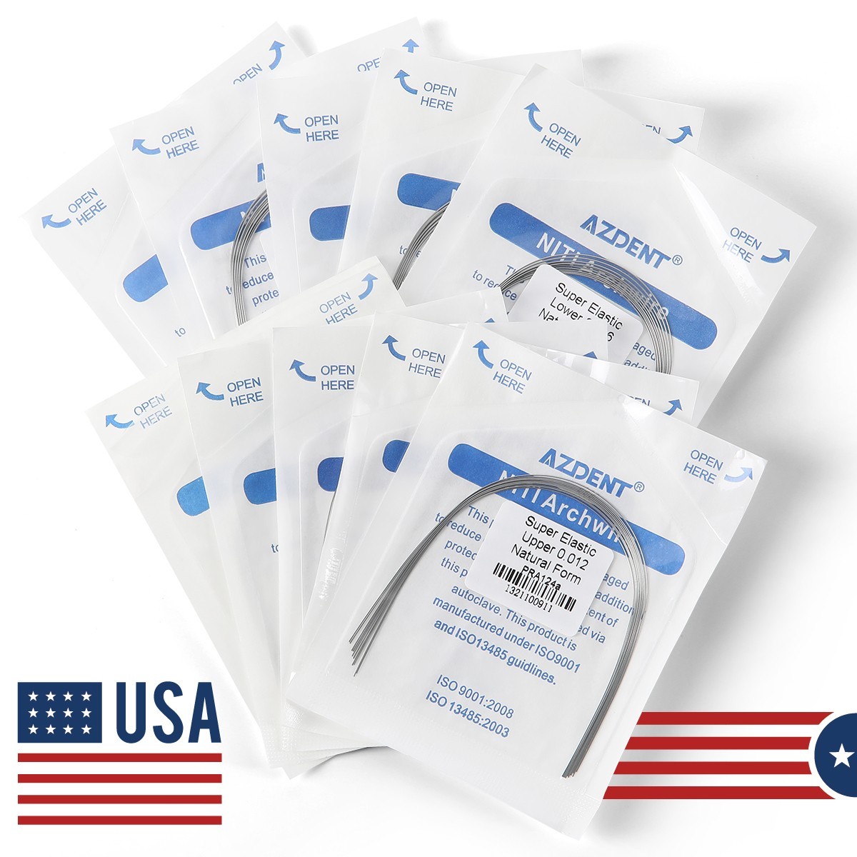 AZDENT Orthodontic Dental Brackets Roth MBT.022/.018 Hooks/Niti Round Arch Wire
