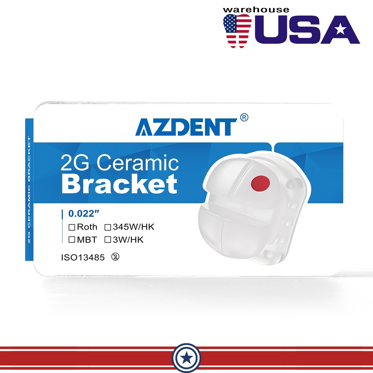 AZDENT Dental Orthodontic Ceramic Brackets Brace Roth/MBT .022 hooks 345