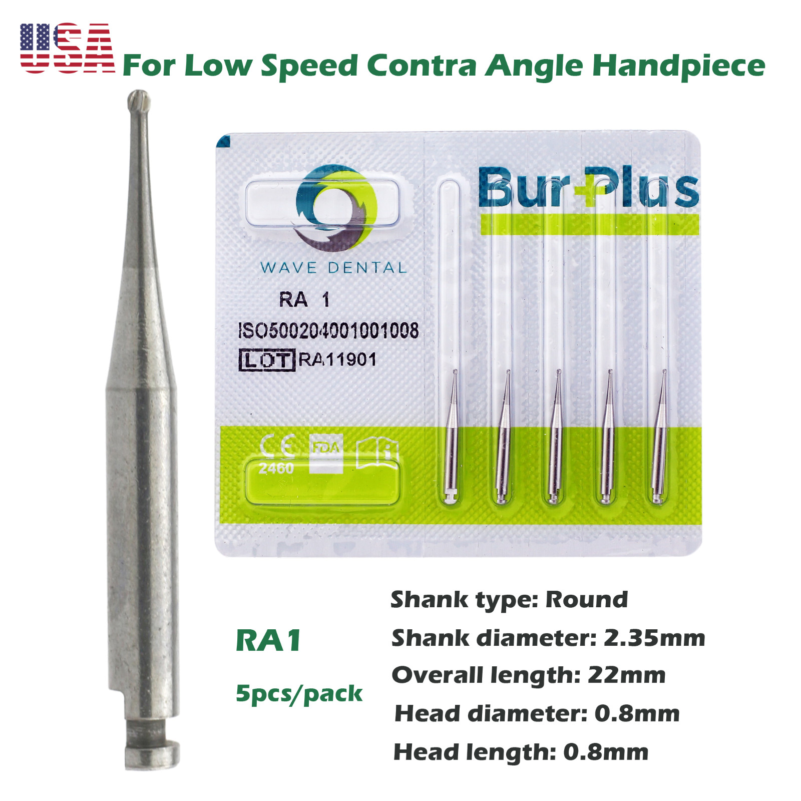 Wave Dental Carbide Bur Round for Slow Speed Latch Handpiece RA 1 2 3 4 5 6 7 8