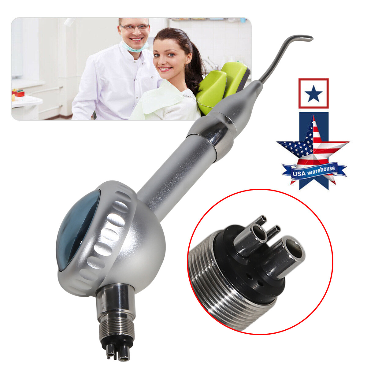 Dental Air Polisher Flow Teeth Polishing Handpiece Hygiene Prophy Jet 4 H &Tip