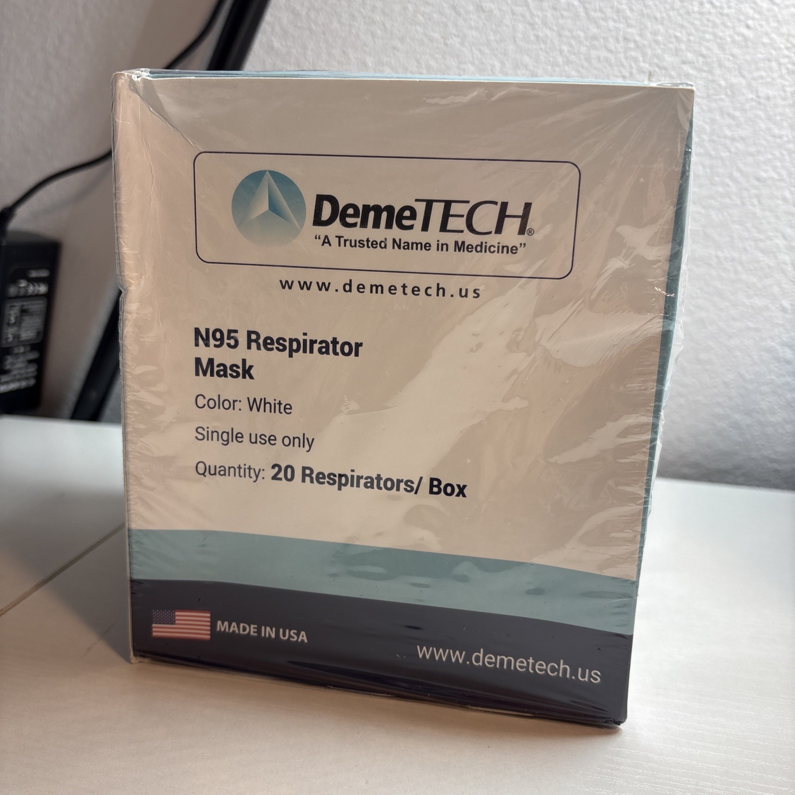 DEMETECH N95 Respirator Face Mask, NIOSH Approved, Made in the USA, Pack of 20