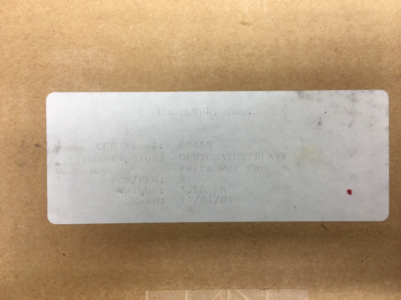 COORSTEK Porcelain Desiccator Plate 190mm 60455 Holes 5mm Center Hole 23mm