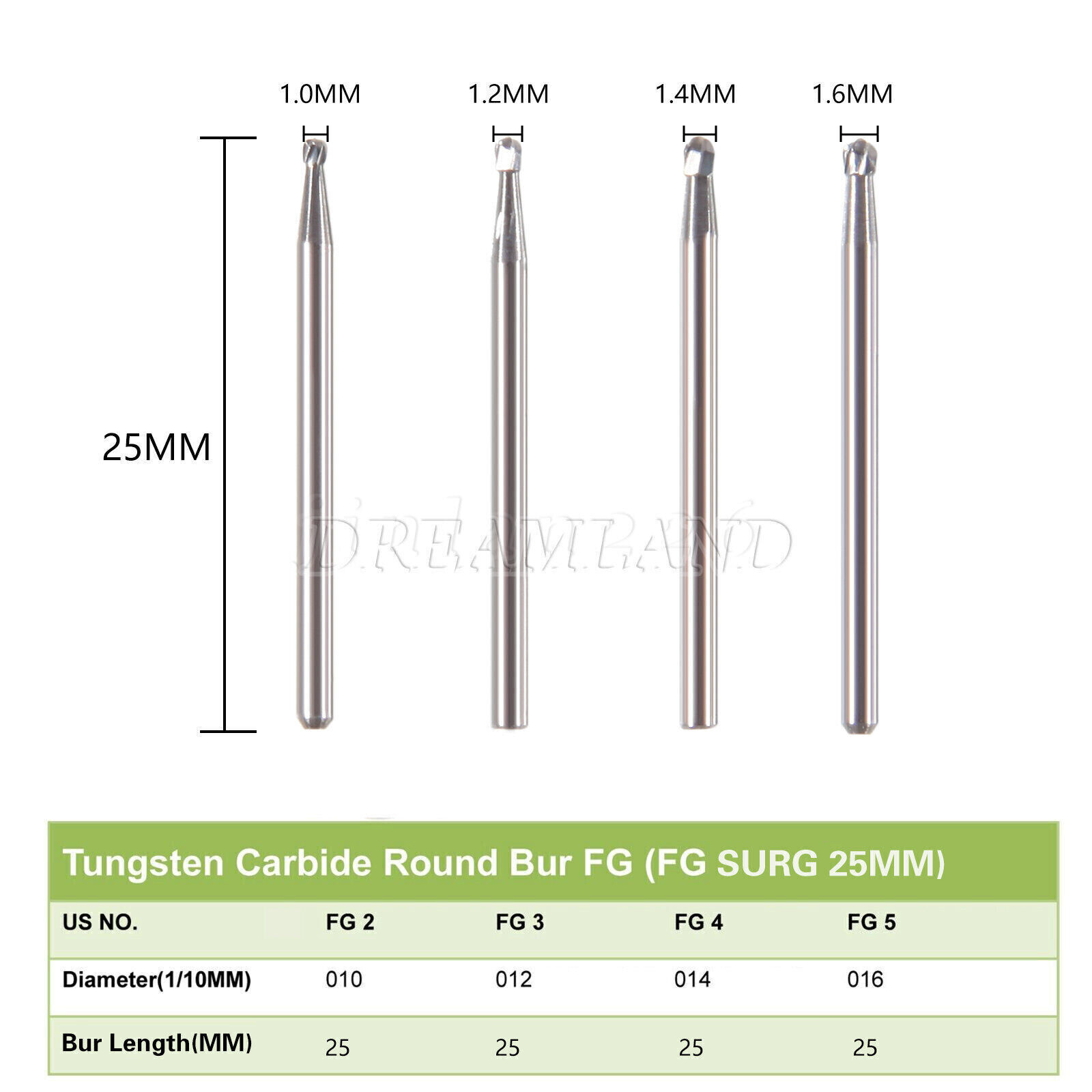 Dental Surgical Round Burs FG 2 3 4 5 Carbide Length Bits Long Shank