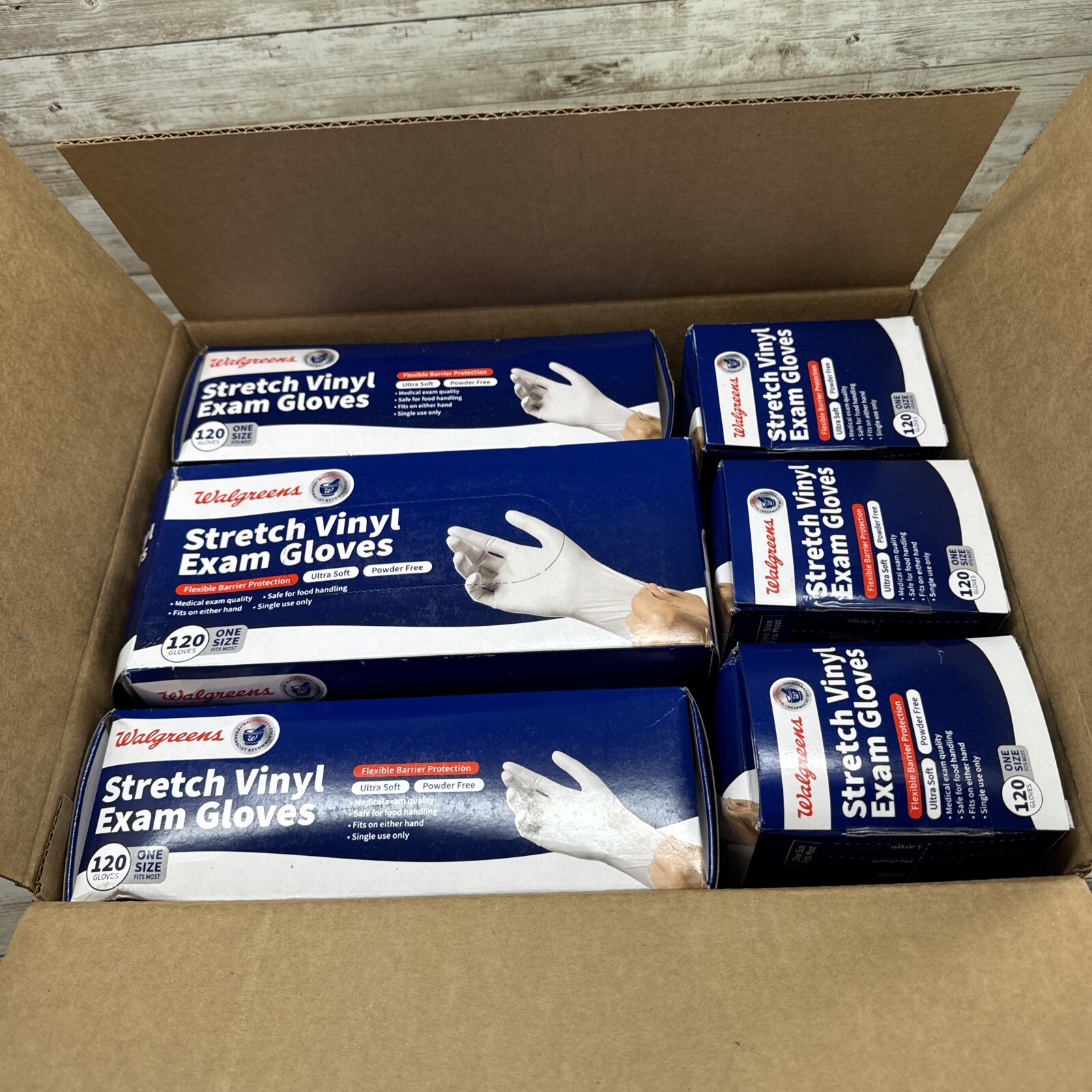 Walgreens Stretch Vinyl Exam Gloves 10 Boxes *One Size* Box of 120 Exp: 09/25
