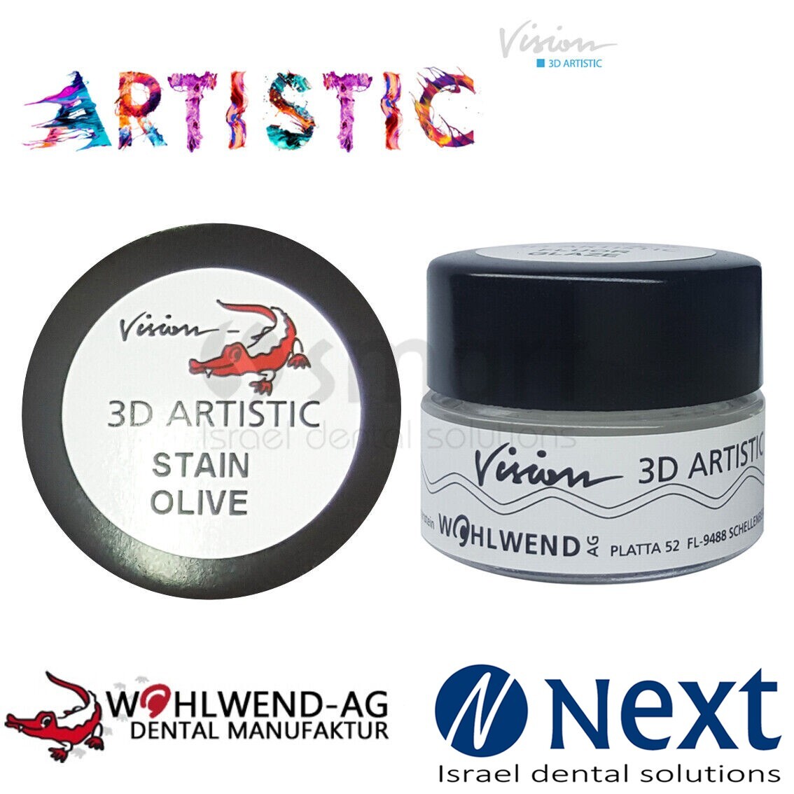 Dental lab Wohlwend Vision 3D Artistic stain paint ceramic zircon Emax Olive