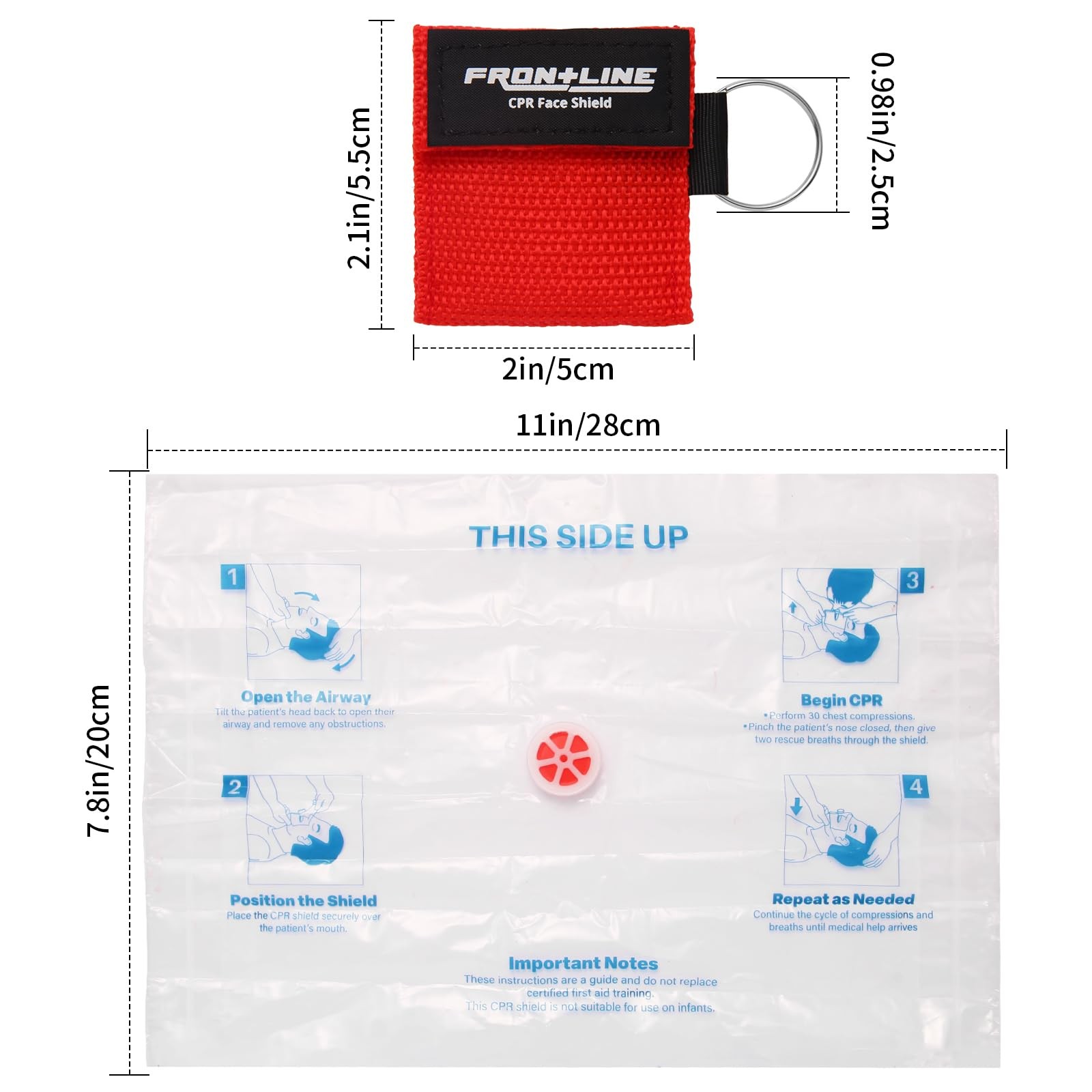 CPR Face Shield with Keyring (6 Pack), Pocket Mask for Emergency Kit, Red