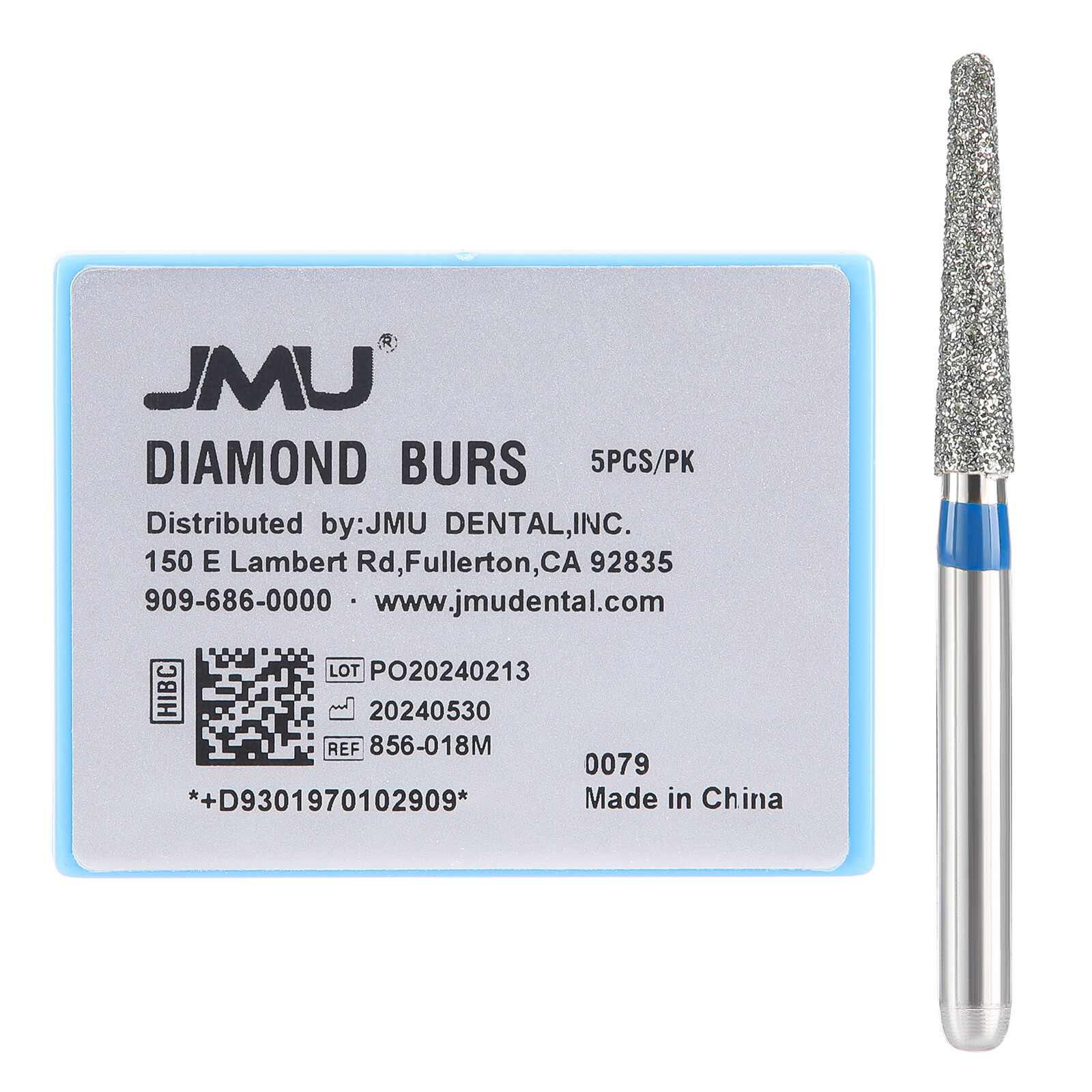 JMU Dental Diamond Burs Round End Taper FG 856 Friction Grip Burs 5Pcs/Box
