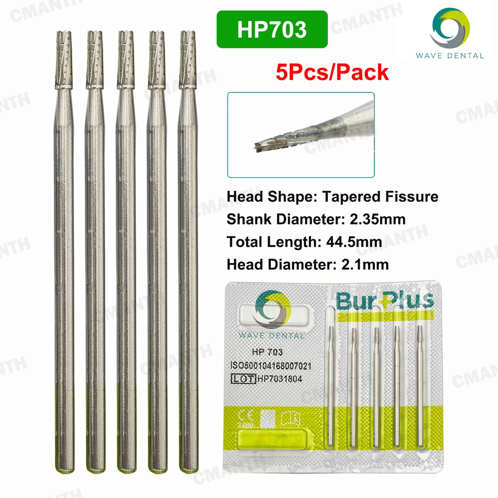 US WAVE Dental Carbide Burs HP Tapered Fissere Fit Low Speed Straight Handpiece
