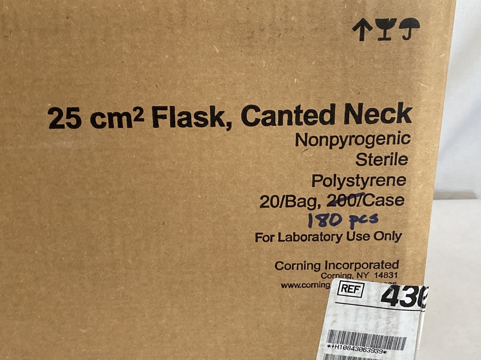 (180) CORNING 25cm² Canted Neck Cell Culture Flask w/Plug Seal Cap 430639