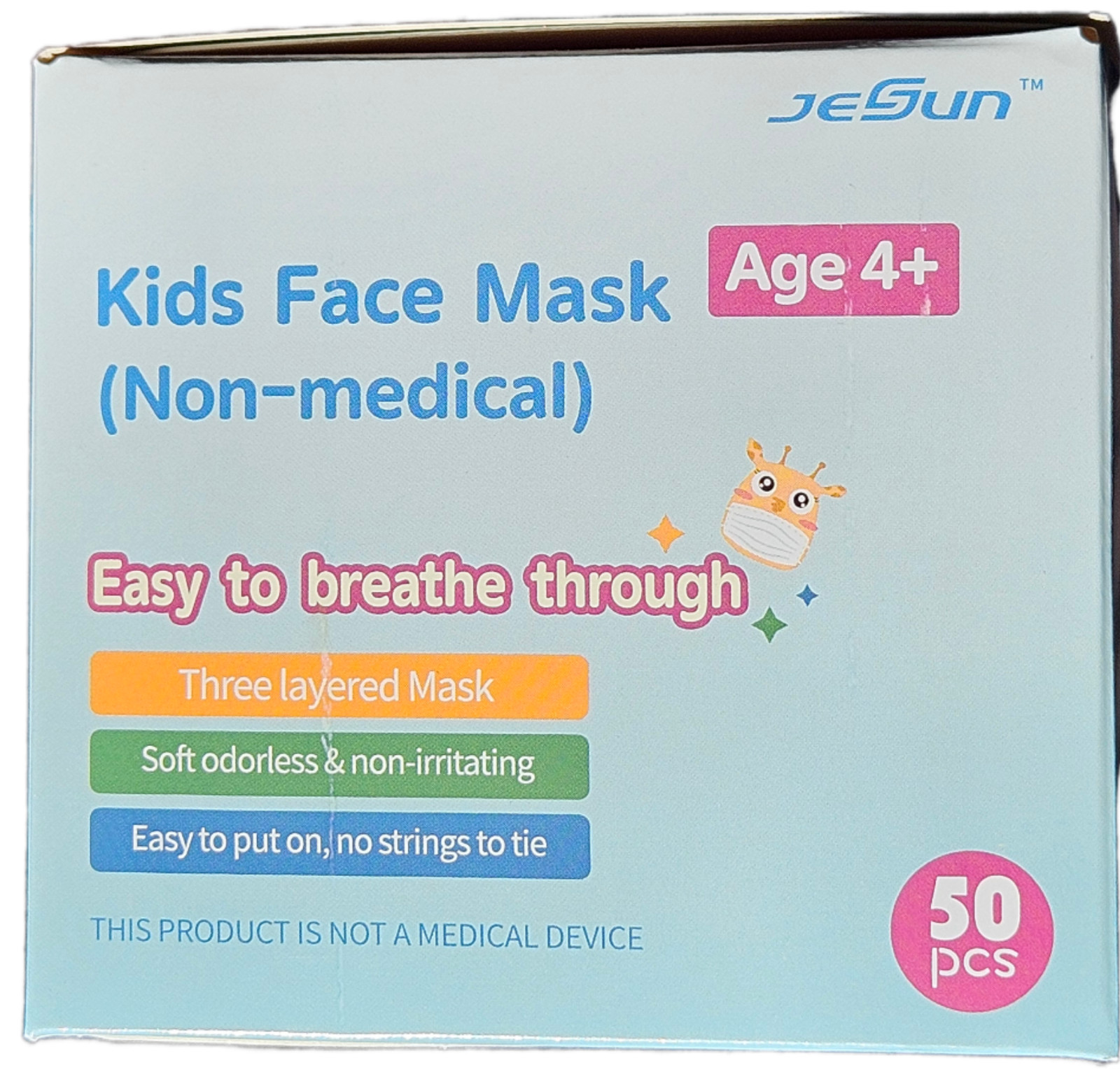 50 Kids Face Masks – 3 Layers, Disposable, White (1 Box)
