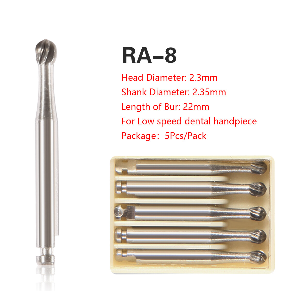 5-200pcs Dental Round Tungsten Carbide Bur Latch RA#1-8 for Slow Speed Handpiece