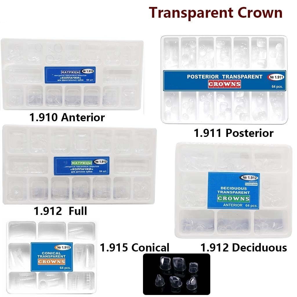 64Pcs Dental Anterior Transparent Crowns Deciduous For Adult/Kids Matrix Veneers