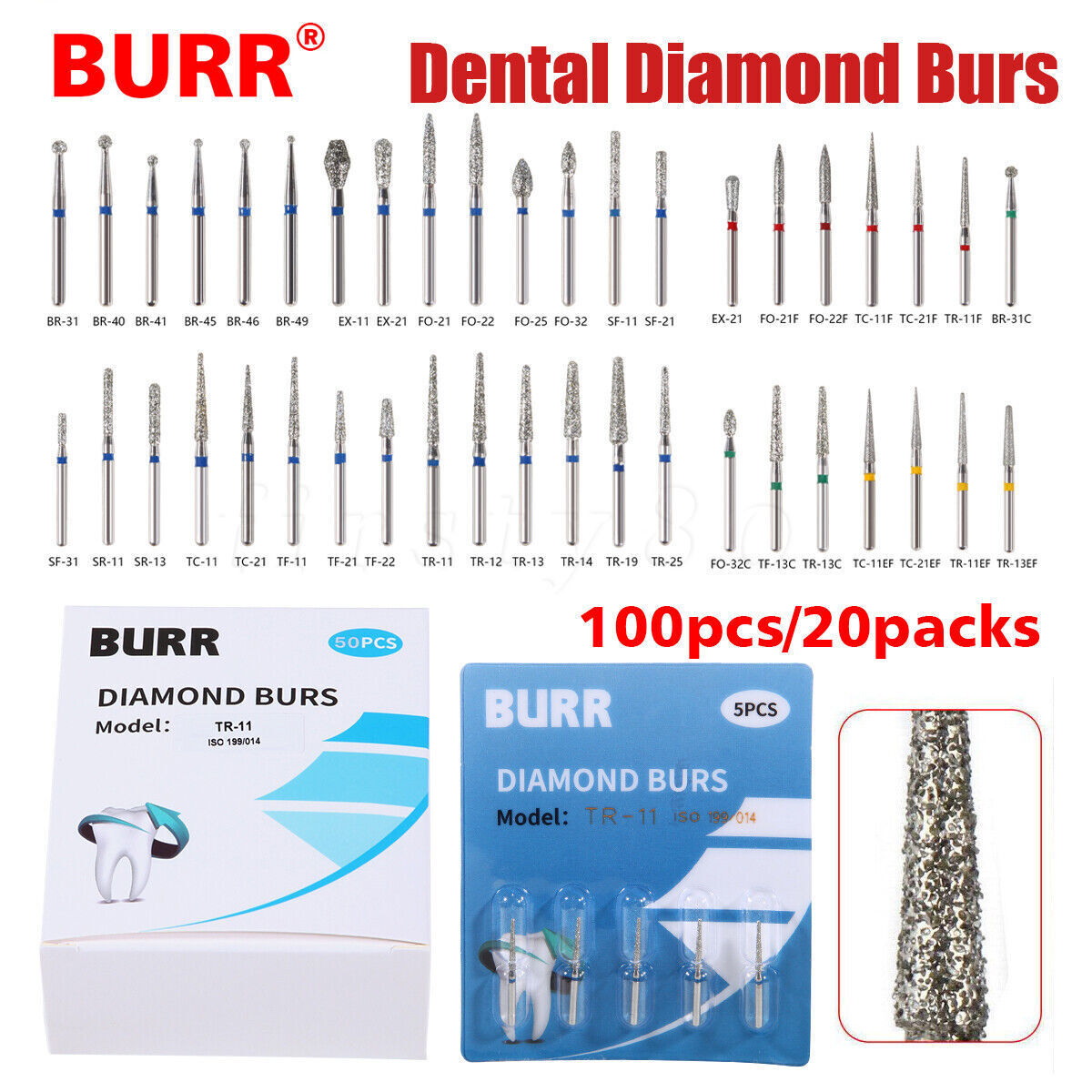 5pc/pack Dental FG Diamond Burs for High Speed Handpiece Friction Grip 1.6MM Bur