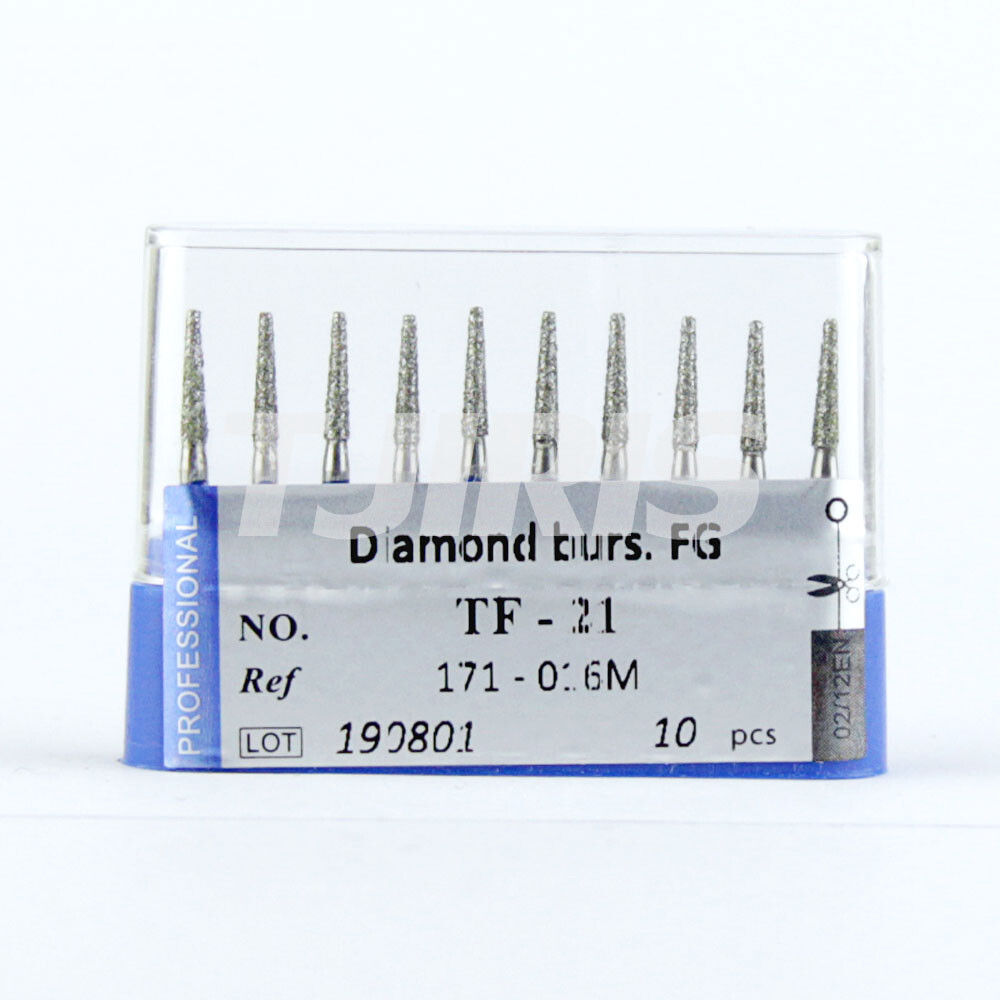 10pcs Dental Diamond Burs FG Flat End Cone/Taper Standard Grit High Speed