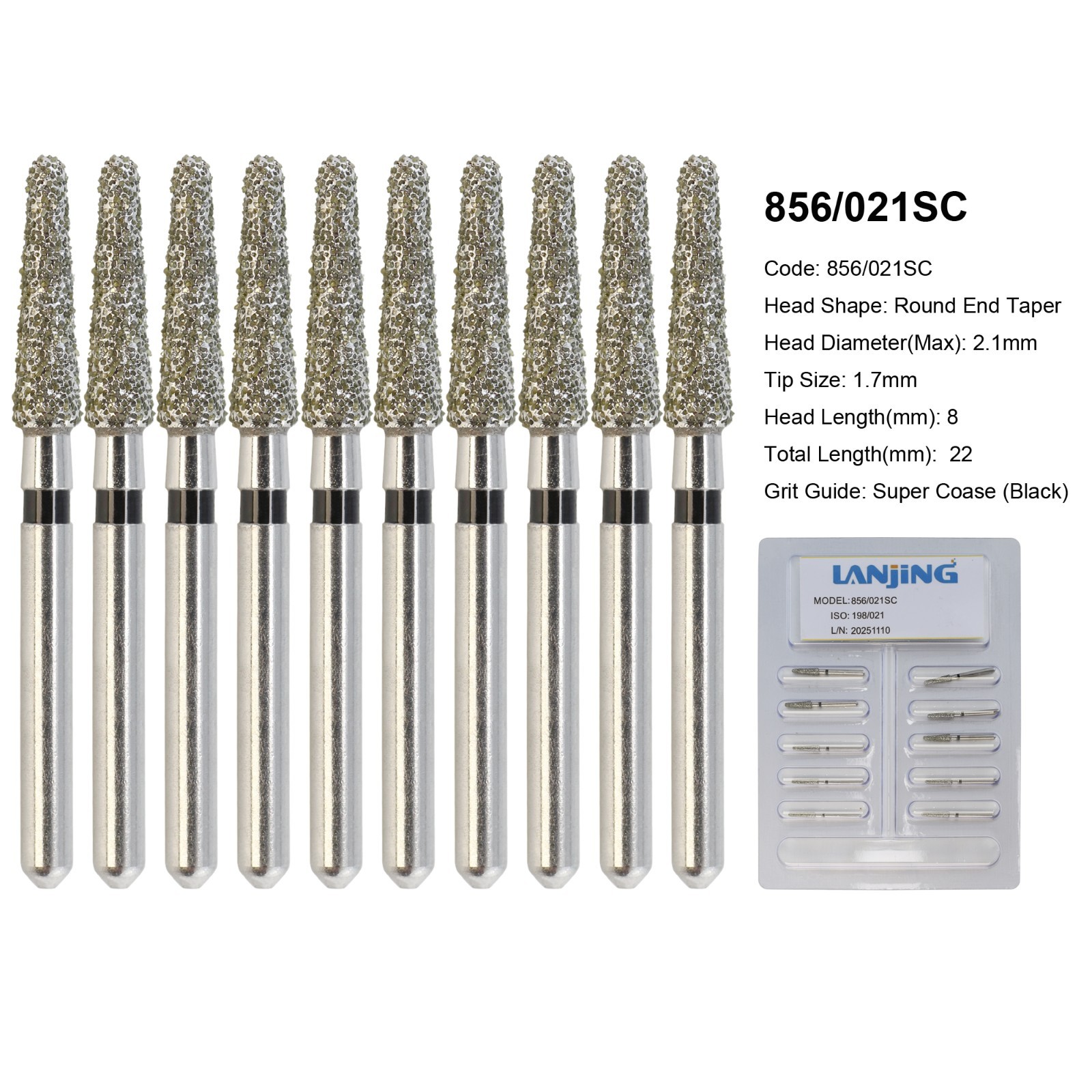 FG Dental Diamond Burs 856 850 Round End Taper Crown Prep Coarse Fine High Speed