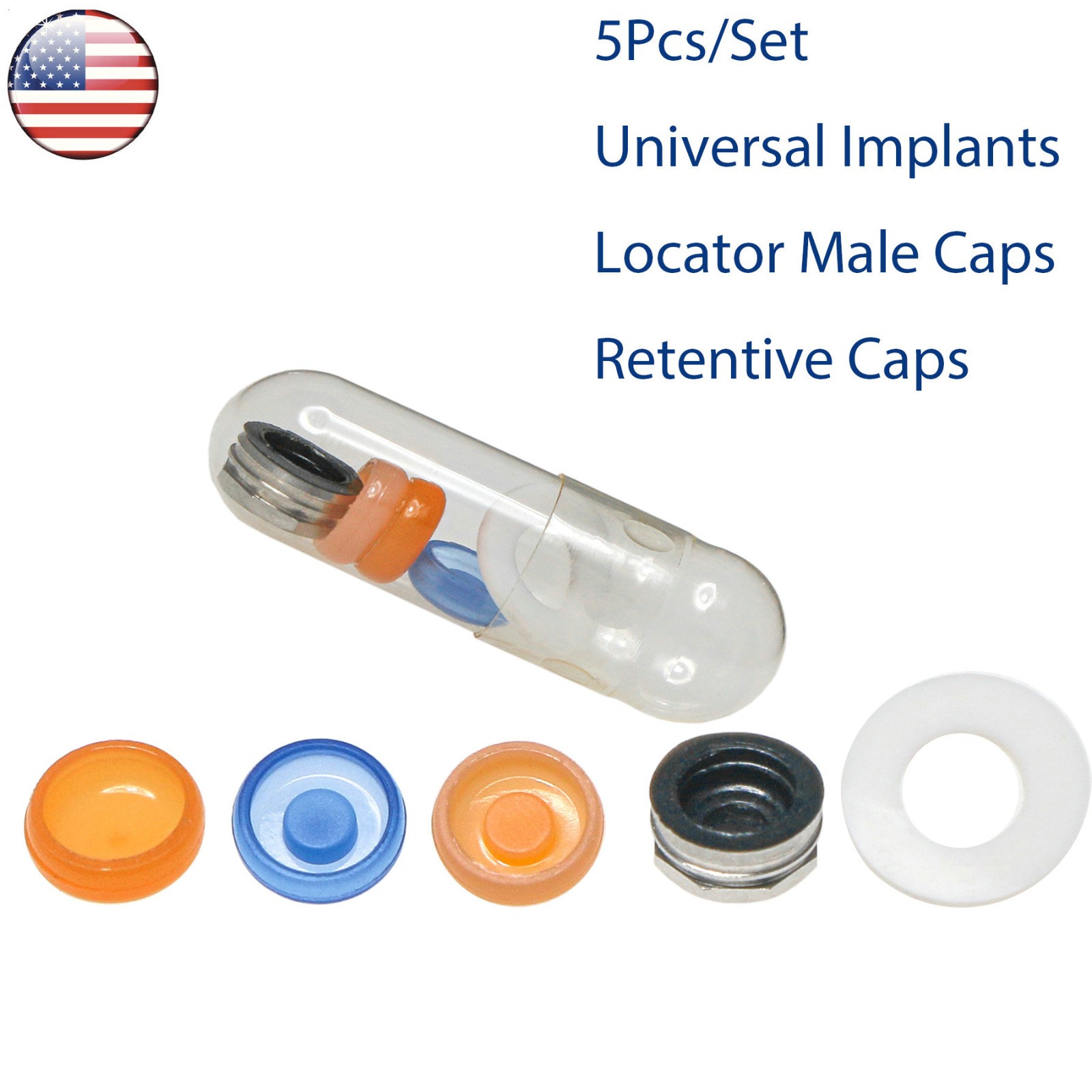 5PCS Dental Overdenture Male Caps Metal Housing Retention Locat0r Style