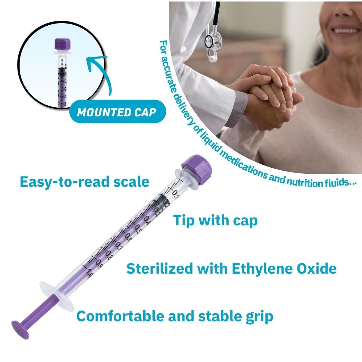 ONE-CARE Lab ENFit Syringe 1ml with Mounted Cap, Transparent