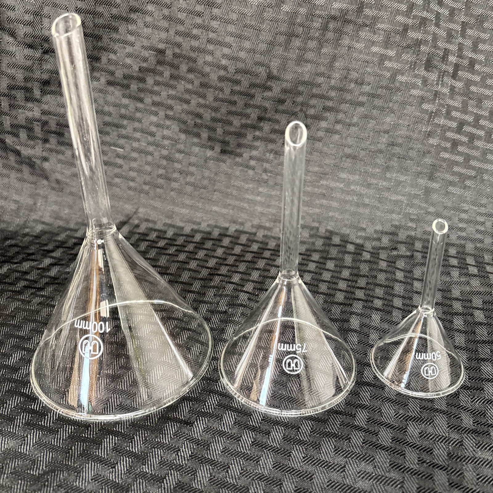 Lot of 3 Glass Long Stem Filling Funnels w/ 12 Ounce Measure Cup