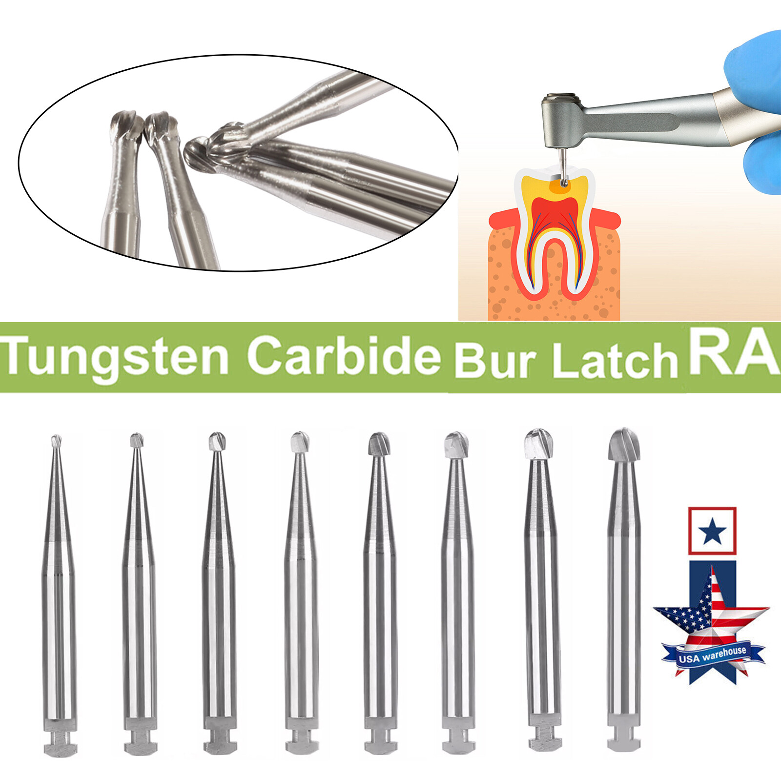 Dental Carbide Burs For Low Speed Contra Angle Latch CA 2.35mm RA1 2 3 4 5 6 7 8