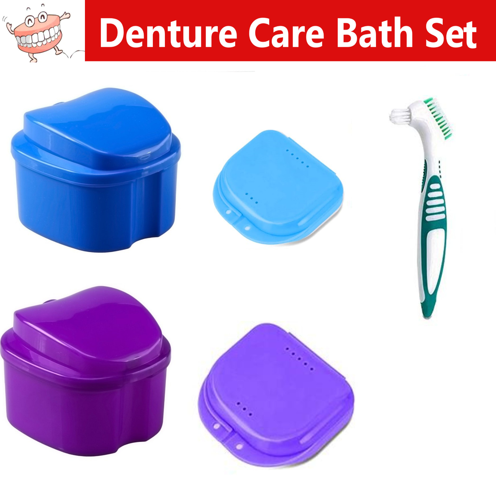 Denture Case Denture Care Retainer Case Retainer Box, Denture Brush, Set of 1 EA