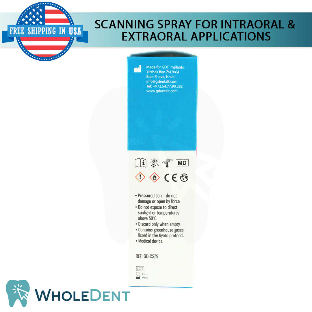 Intraoral CAD CAM Scan Spray For Dental Scanner Restorations Lab Digital 3D 75ml