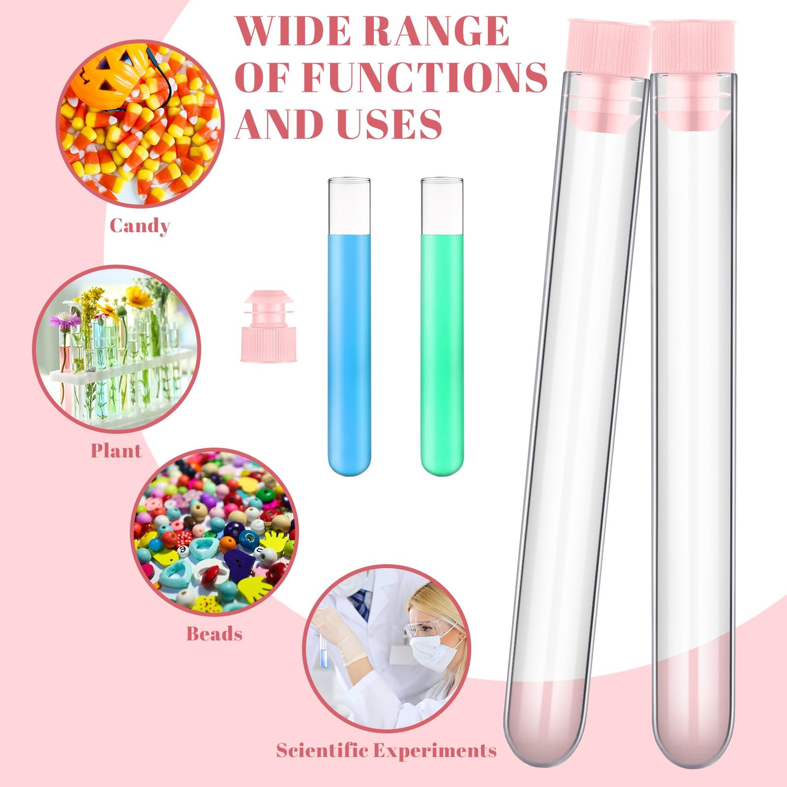 200 PCS 12ml Plastic Test Tubes 12x100mm Lab Scientific Birthday Party White