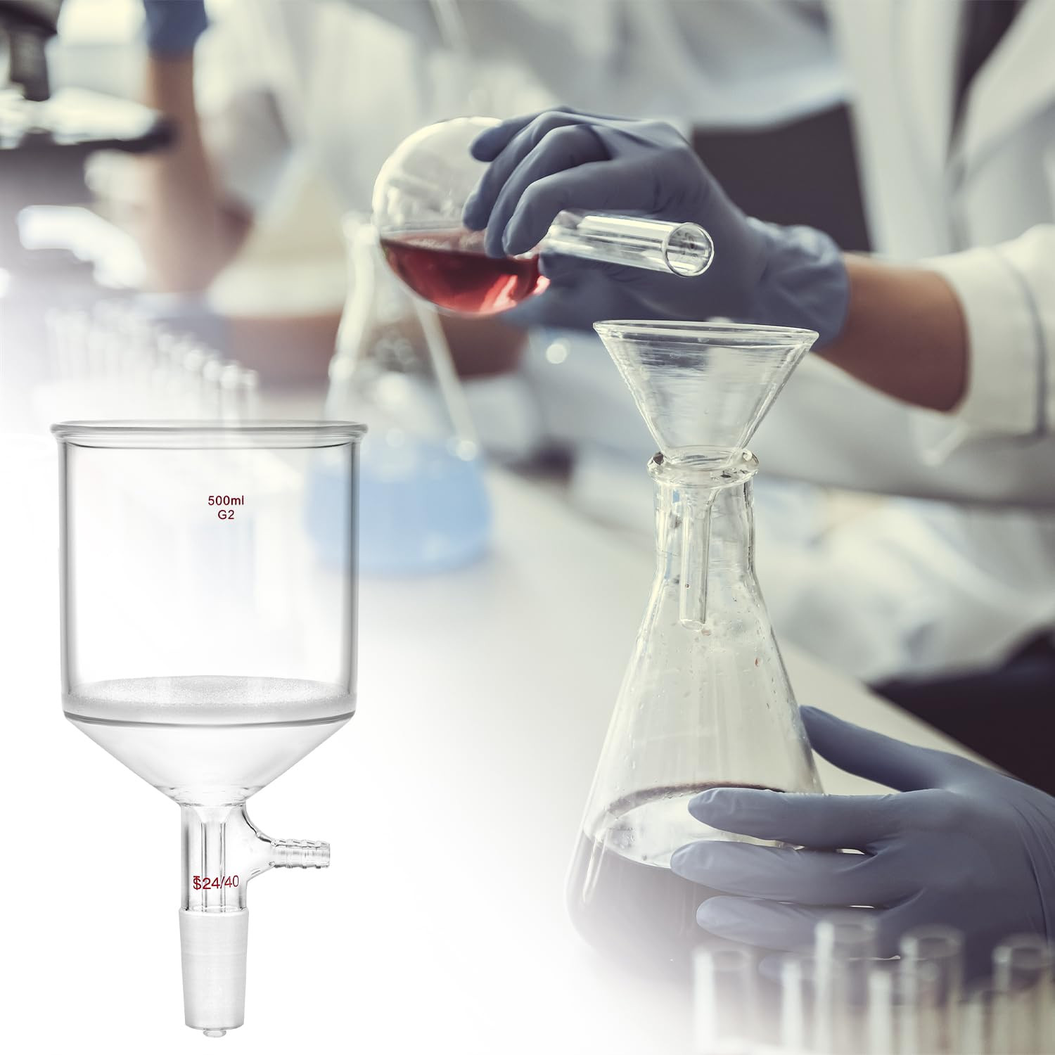500Ml Borosilicate Glass Buchner Filtering Funnel with Medium Frit (G2) – 24/40